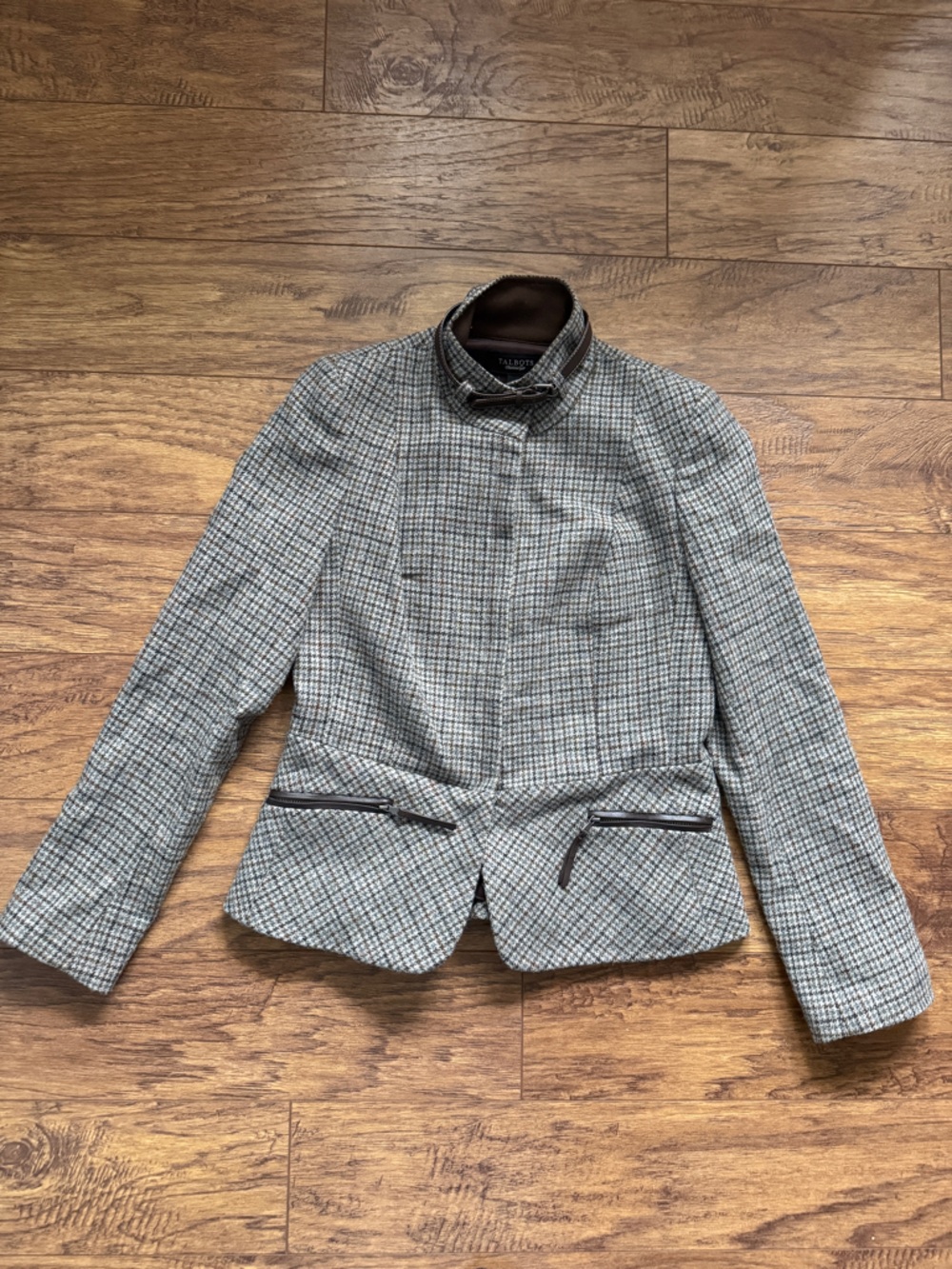 Talbots Houndstooth Wool Blend Zip Jacket Size 4